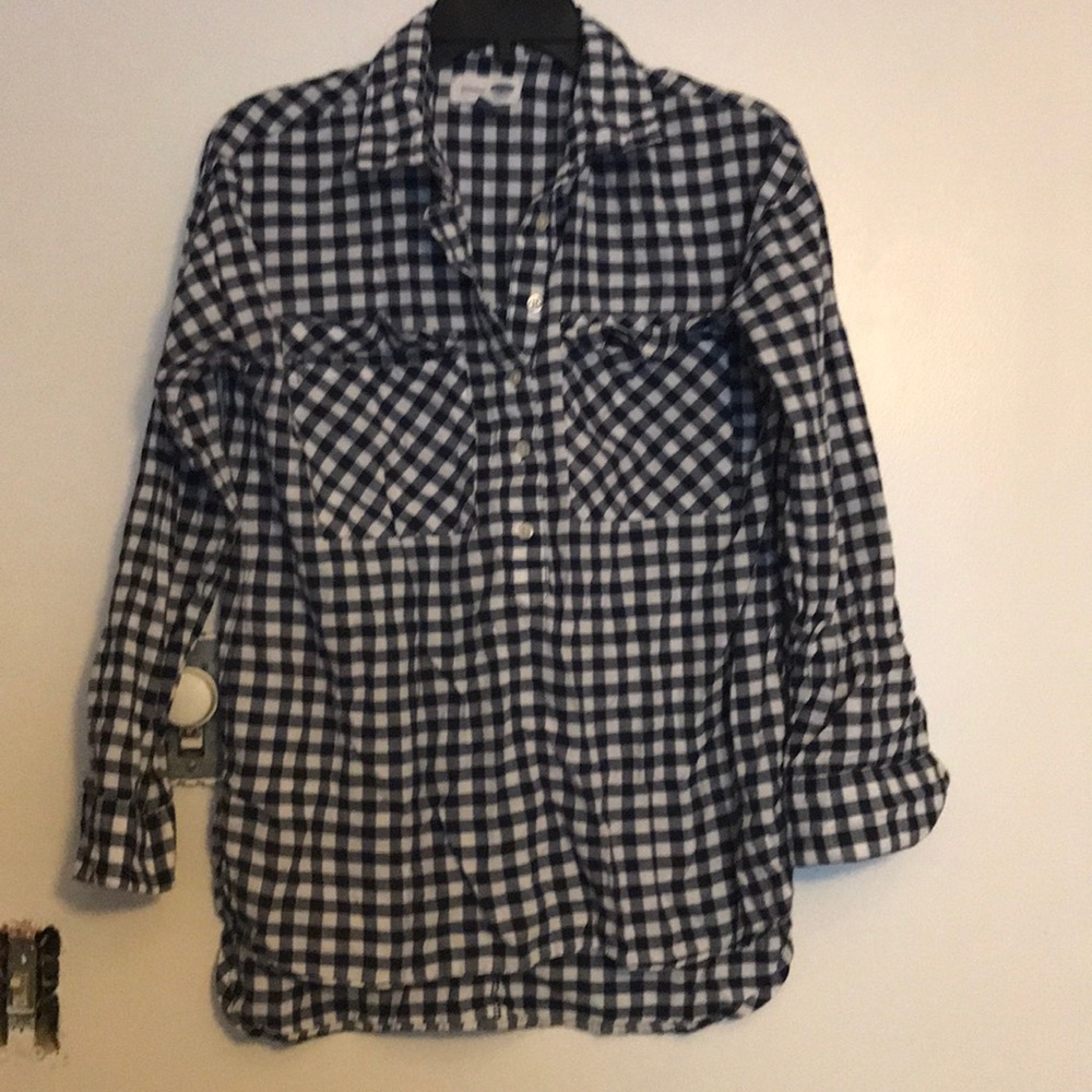 Navy/white plaid blouse
